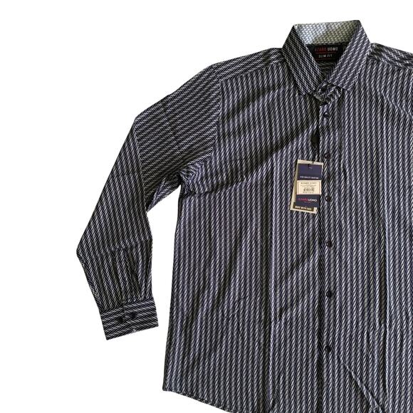 Azaro Uomo Men's Size 2XL Slim Fit Long Sleeve Geometric Button Up Stretch Shirt - Picture 7 of 16